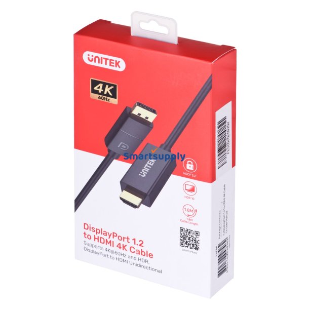Unitek Kabel Displayport 1.2, Hdmi , 4K@60Hz, 1,8M, V1608a