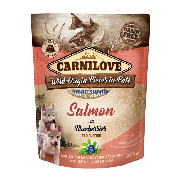 Carnilove Hundepose Laks &amp; Blbr Hvalpe - Vdfoder Til Hunde - 300G