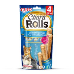 Inaba Churu Rolls Chicken Opskrift Wraps Tun Med Kammusling Opskrift - Kattegodbidder - 4X10 G