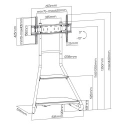 Maclean Mc-455 Fritstende, 2 Niveauer Breevne Op Til 40 Kg, 37-75'', Maks. Vesa 600X400, Hjde 1460 Mm