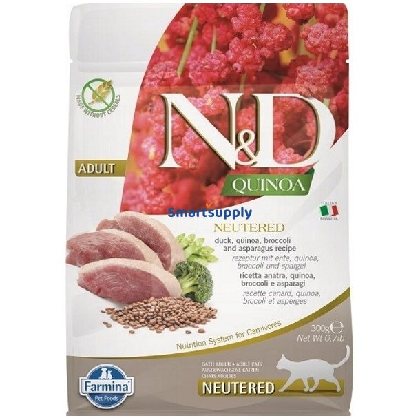 FARMINA N&D Quinoa Cat Duck, Broccoli, Asparagus Neutered Adult  - trfoder til kattekillinger - 300 g