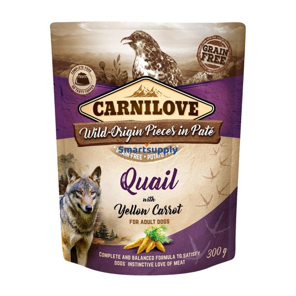 Carnilove Dog Pouch Quail &amp; Gul Gulerod - Vdfoder Til Hunde - 300G