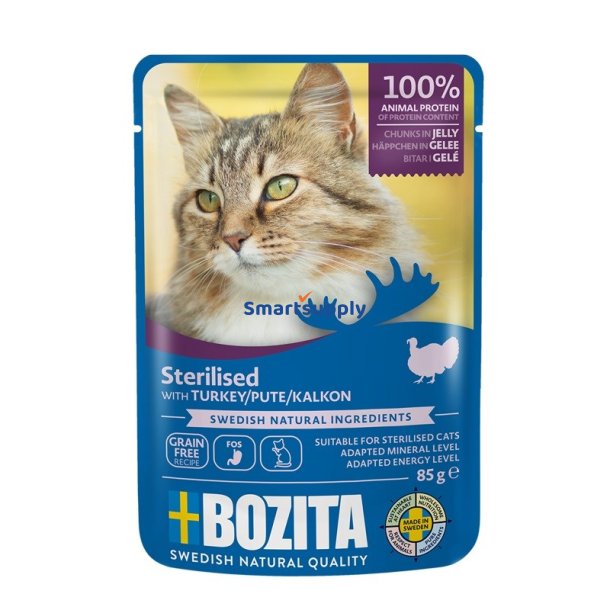 Bozita Steriliserede Stykker I Gel&eacute; Med Kalkun - Vdfoder Til Katte - 85G