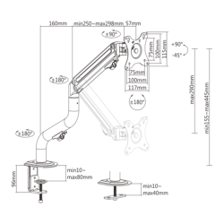 Gembird MA-DA1-02 Justerbar bordmonteringsarm (vippe), 17"-32", op til 8 kg
