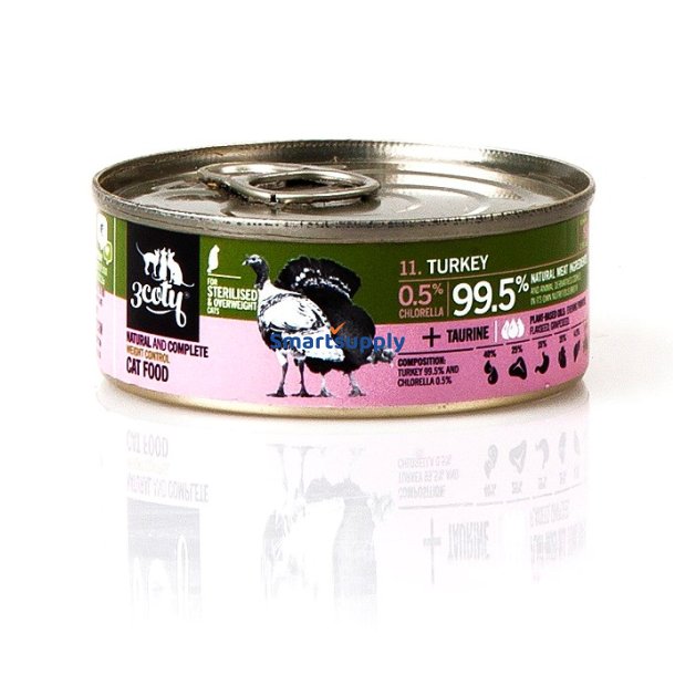 3Coty Kalkun Med Chlorella Steriliserede Og Overvgtige Katte - Vdfoder Til Katte - 80G