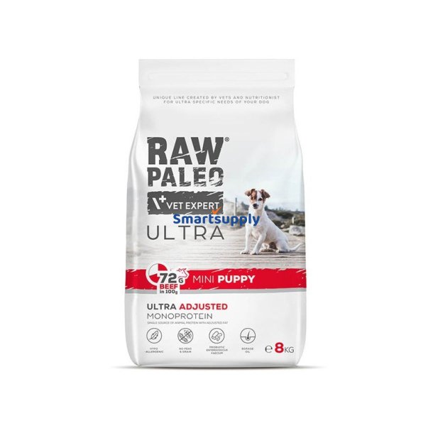 RAW PALEO Ultra Mini Puppy Beef - trfoder til hvalpe af sm racer - 8 kg