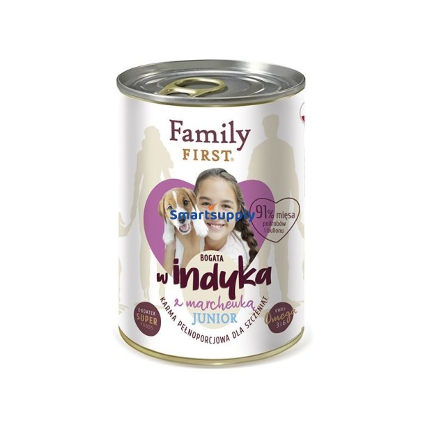 Family First Junior Kalkun Med Gulerdder - Vdfoder Til Hunde - 400 G