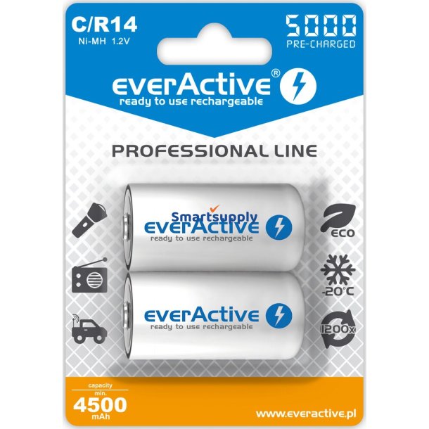 Genopladelige Batterier Everactive Ni-Mh R14 C 5000 mAh Professional Line