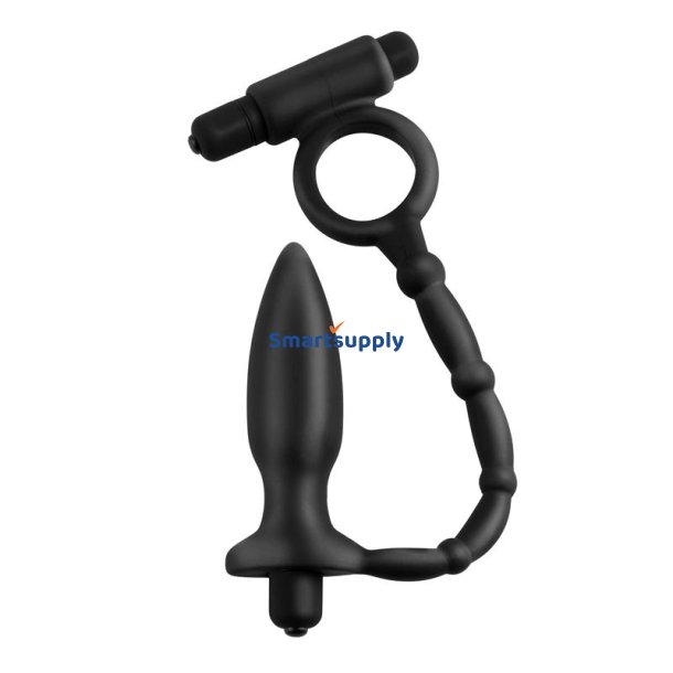 Anal Plug with Chain and Vibration Ass-Kicker Black