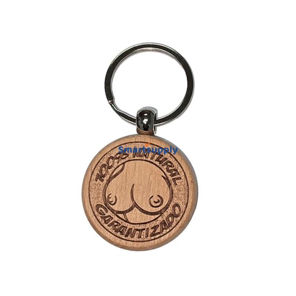 Breast Shaped Wooden Keychain