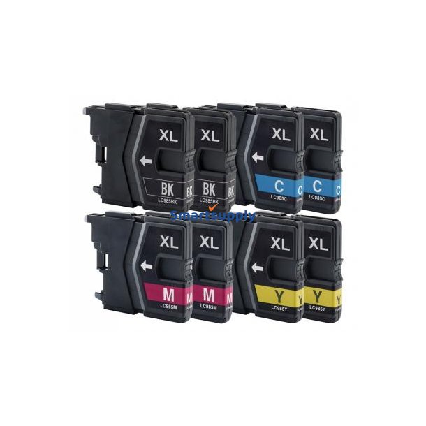 Brother LC985 BCMY 8 stk blkpatroner 176ml kompatibel