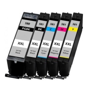 Canon 580 / 581 XXL B/B/C/M/Y 5 blkpatroner kompatibel