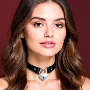 Collar with Heart Lock Vegan Leather One Size