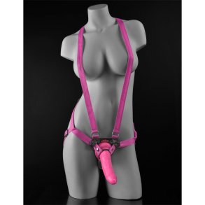 Suspender Harness with Dildo 19 cm-7 Pink