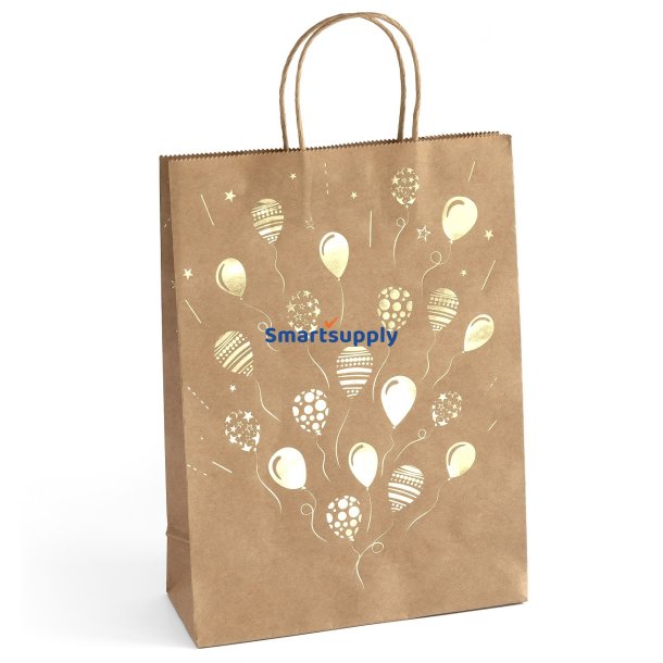 5 stk. gaveposer med guld balloner og snoet hank 33 x 10 x 24 cm