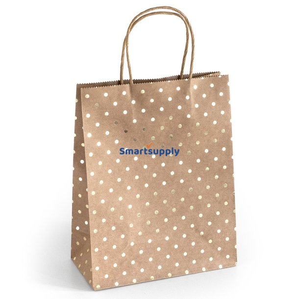 5 stk. gaveposer med guld prikker og snoet hank 25 x 10 x 20 cm