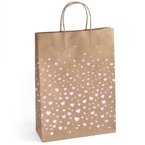 5 stk. gaveposer med lyserde hjerter og snoet hank 33 x 10 x 24 cm