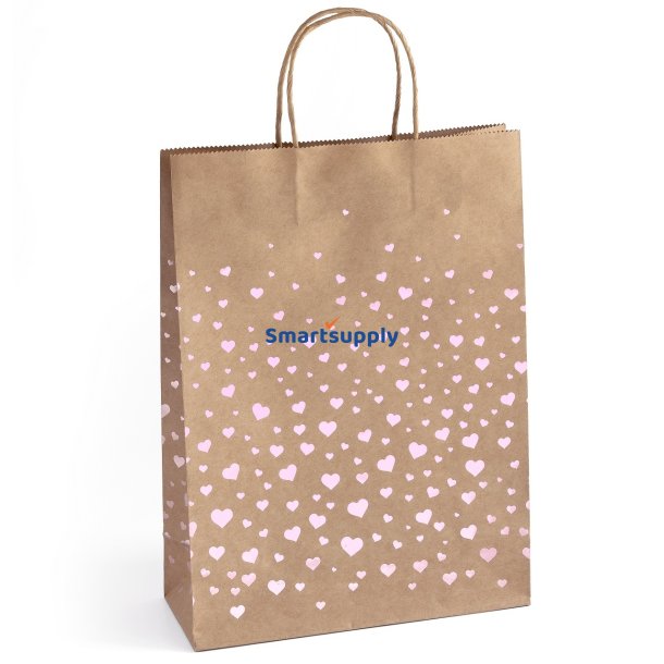 5 stk. gaveposer med lyserde hjerter og snoet hank 33 x 10 x 24 cm