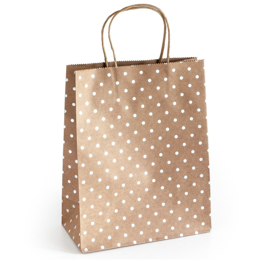 5 stk. gaveposer med s�lv prikker og snoet hank 25 x 10 x 20 cm