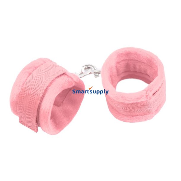 Handcuffs with Velcro with Long Fur Pink