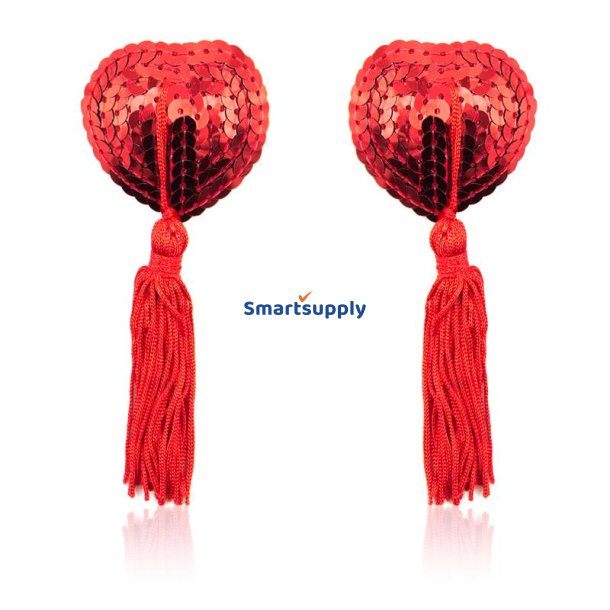 Heart Sequin Nipple Cover with Tassel Red