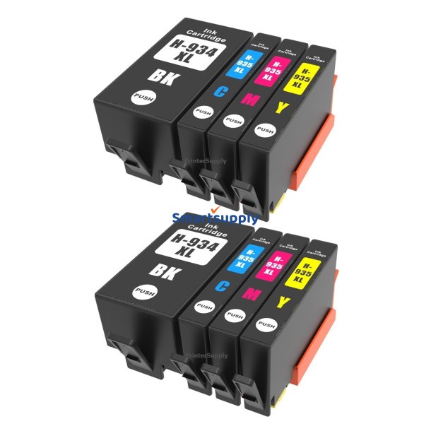 HP 934 / 935 XL bl�kpatroner 8 stk BCMY kompatibel multipakke