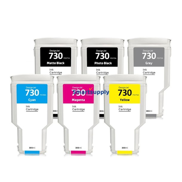 Rabatpakke HP 730 blkpatroner 6 stk 1800ml kompatibel
