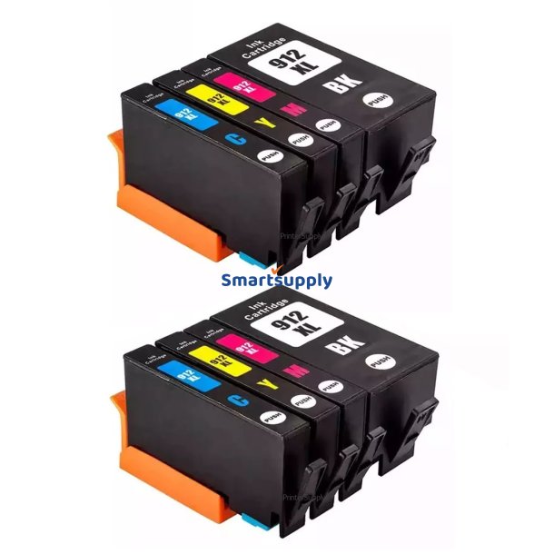 HP 912 XL bl�kpatroner 8 stk BCMY 123ml kompatibel multipakke