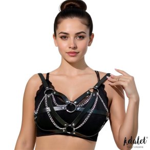 Karina Vegan Leather Harness Top with Chain One size