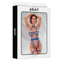 Killye Mesh Teddy with Strasps and Leg Rings Blue - S/M