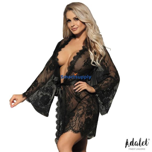 Lucy Semi Transparent Peignoir and Thong Black - S/M