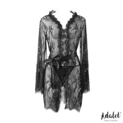 Lucy Semi Transparent Peignoir and Thong Black - S/M