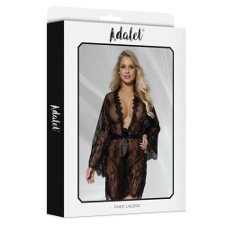 Lucy Semi Transparent Peignoir and Thong Black - S/M