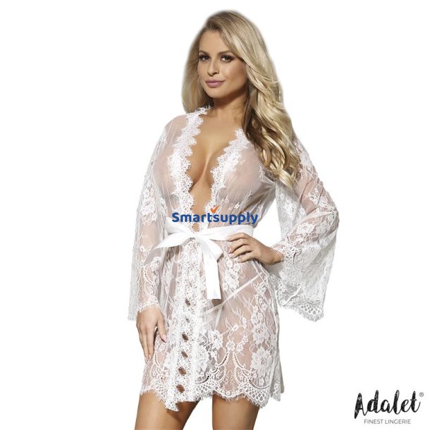 Lucy Semi Transparent Peignoir and Thong White - S/M