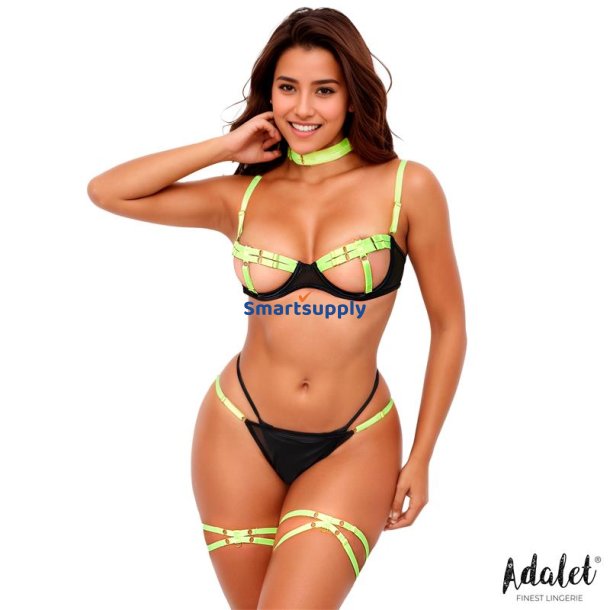 Maya bra, thong, garters, and choker Set Yellow and Black - S/M
