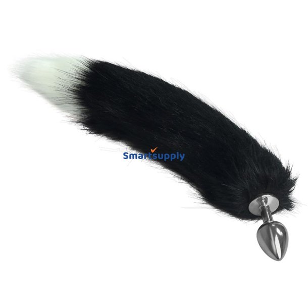 Metal Butt Plug with Black and White Fox Tail