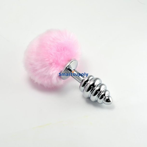 Metal Spiral Butt Plug with Pink Pompon