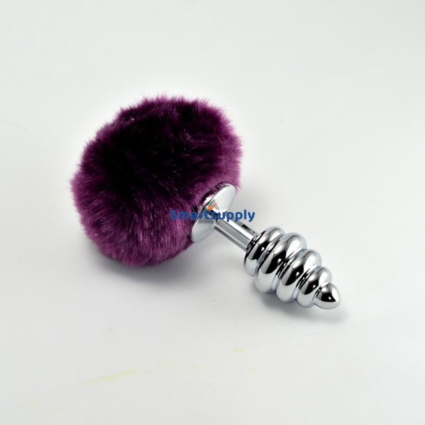 Metal Spiral Butt Plug with Purple Pompon