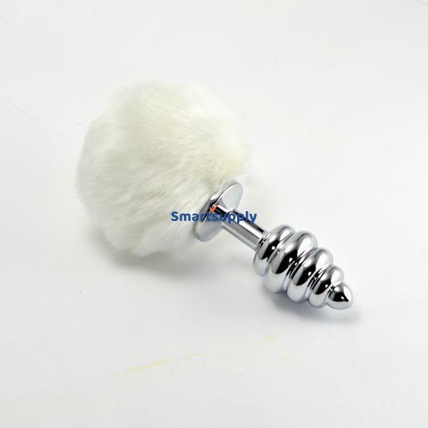 Metal Spiral Butt Plug with White Pompon