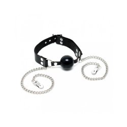Mouthgag with nipple clamps-Adjustable