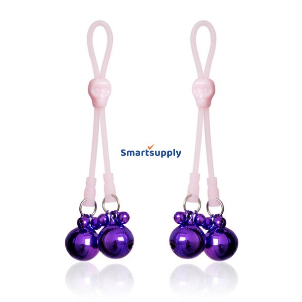 Nipple Clamps Skulls and Ring Bells Silicone and Metal Pink/Purple