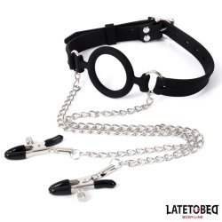 Open Mouth Gag with Nipple Clamps