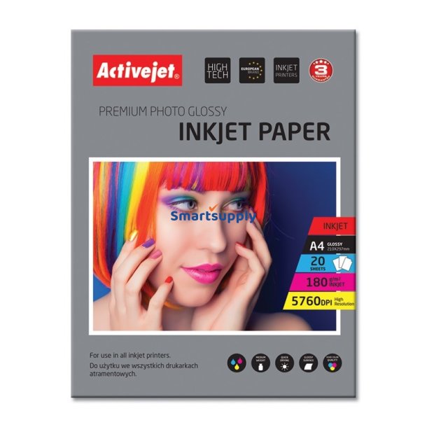 Activejet Ap4-180G20 Blankt Fotopapir, Til Blkprintere, A4, 20 Stk