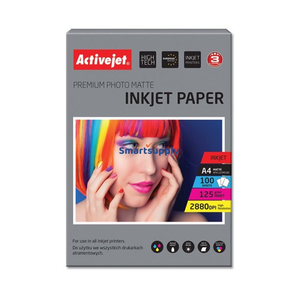 Activejet Ap4-125M100 Mat Fotopapir Til Blkprintere, A4, 100 Stk