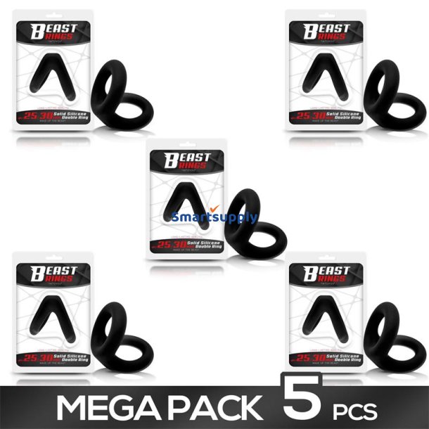 Pack 5 Solid Silicone Double Penis Ring 2.5-3 cm