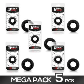 Pack of 5 Cock Ring Super Flexible and Resistant Striped 1.9 cm Black