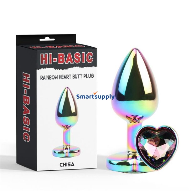 Rainbow Effect Metal Butt Plug with Heart Jewel 2,7