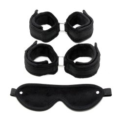 Handcuffs, AnkleCuffs and Mask Black