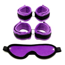 Handcuffs Foot Cuffs and Mask Purple
