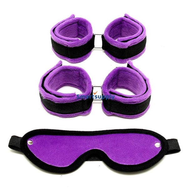 Handcuffs Foot Cuffs and Mask Purple